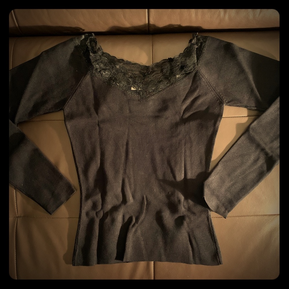 Lace Off The Shoulder Silk Sweater